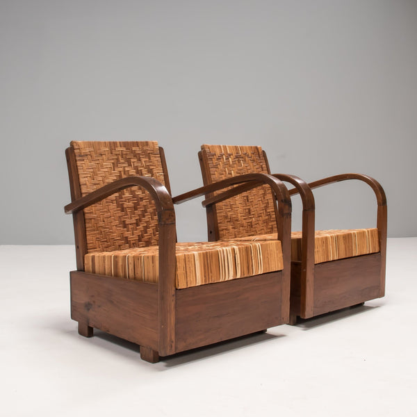 1920s Art Deco Teak & Cane Armchairs, Set of 2 - REHAUS - 1920's