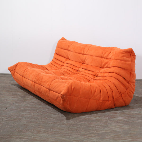Ligne Roset Orange Modular Togo Sofa and Footstool by Michel Ducaroy, Set of Five