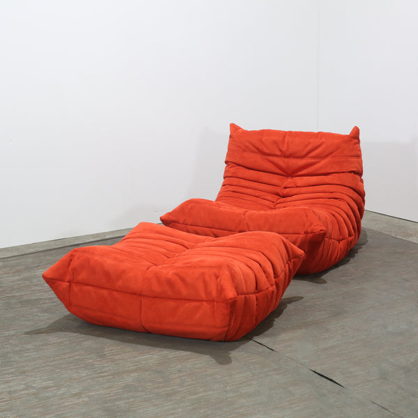 Ligne Roset Red Modular Togo Sofa and Footstool by Michel Ducaroy, Set of Five