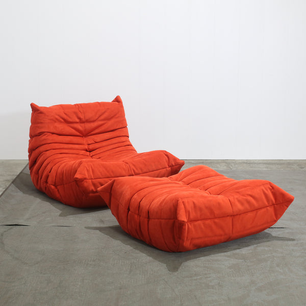 Ligne Roset Red Modular Togo Sofa and Footstool by Michel Ducaroy, Set of Five