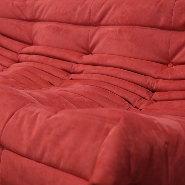 Ligne Roset Red Modular Togo Sofa and Footstool by Michel Ducaroy, Set of Five