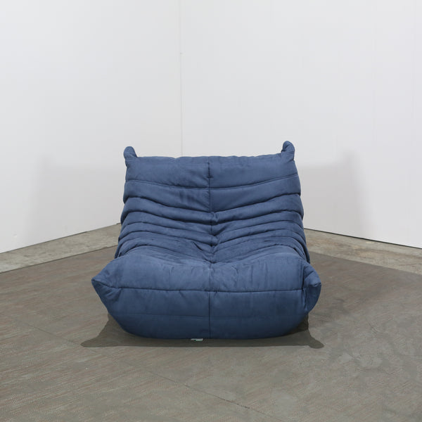 Ligne Roset Blue Togo Armchair and Footstool by Michel Ducaroy, Set of Two