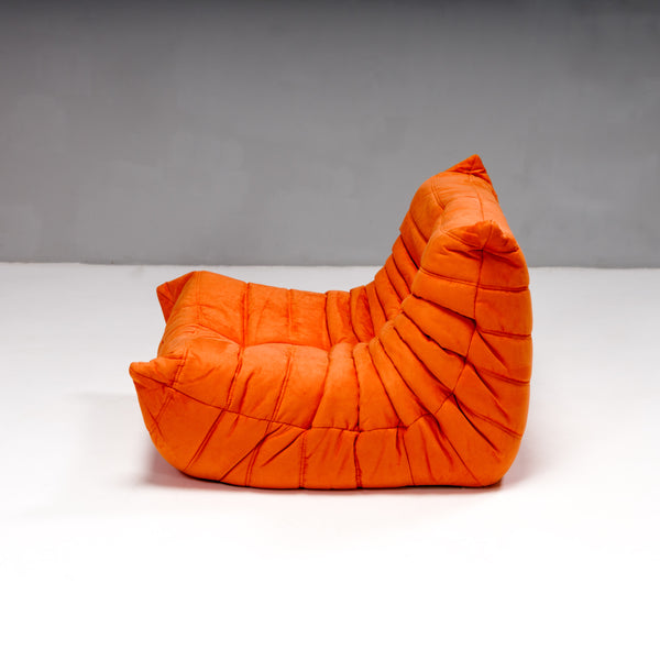 Ligne Roset by Michel Ducaroy Togo Orange Armchair and Footstool, Set of Two