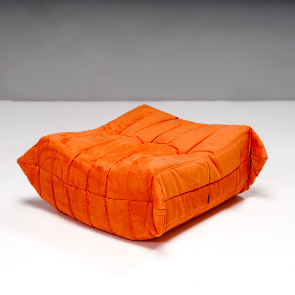 Ligne Roset by Michel Ducaroy Togo Orange Armchair and Footstool, Set of Two