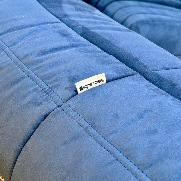 Ligne Roset Blue Togo Armchair and Footstool by Michel Ducaroy, Set of Two