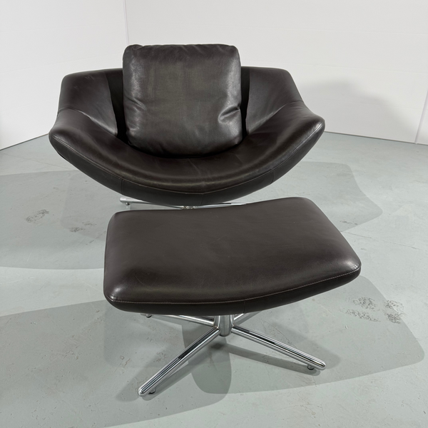 Label Gigi Leather Swivel Chair & Footstool by Gerard Van Den Berg