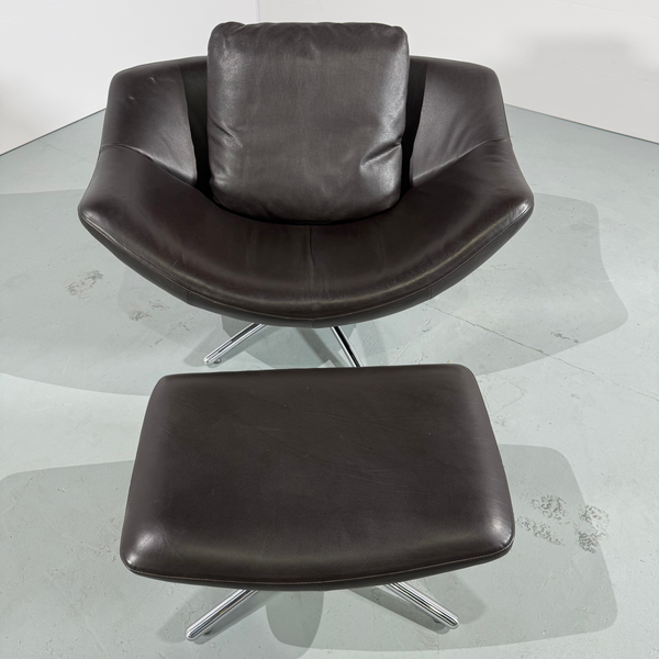 Label Gigi Leather Swivel Chair & Footstool by Gerard Van Den Berg