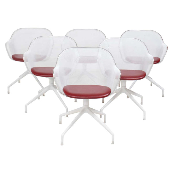 B&B Italia by Antonio Citterio, Luta White and Red Leather Swivel Dining Chairs - Set of 6 - REHAUS - Antonio Citterio
