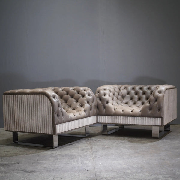 Bespoke Concrete Armchair in Pewter Grey Napa Leather with Soft Chesterfield Detailing - REHAUS - Bespoke