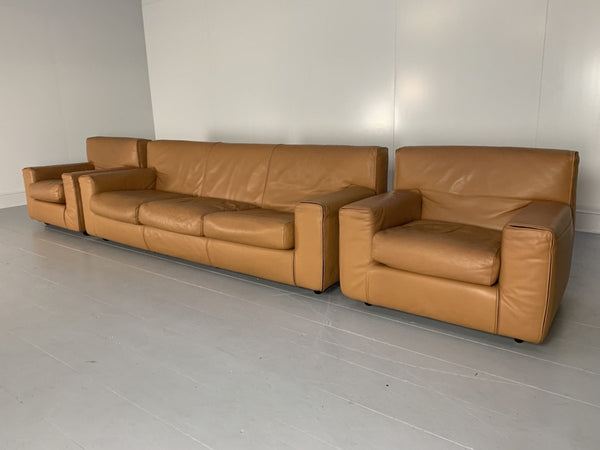 Cassina Sofa & 2 Armchairs - In Tan Brown Leather @ REHAUS