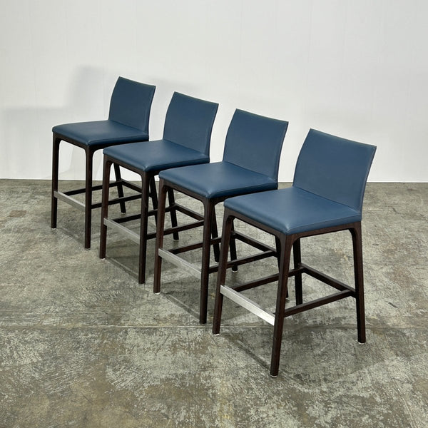 Cattelan Italia Arcadia Blue Leather Bar Stools by Paolo Cattelan, Set of Four @ REHAUS