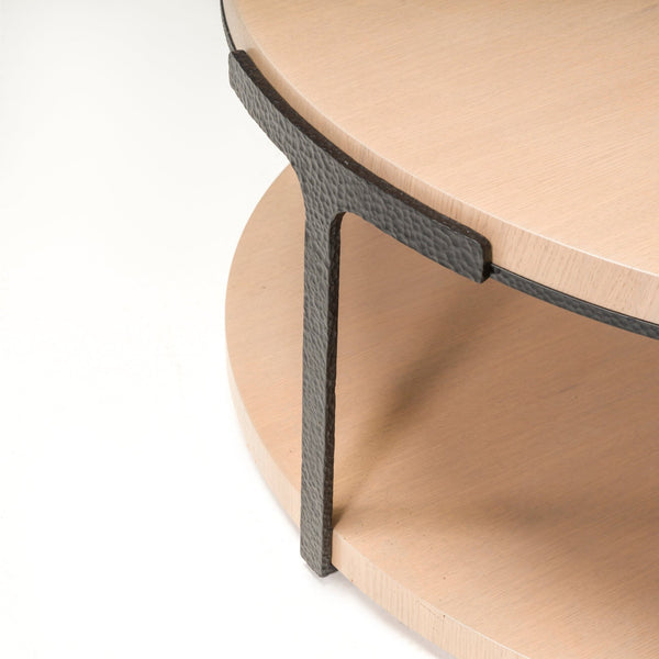 Holly Hunt Tudor Round Cocktail Coffee Table With Hand Forged Iron & Alpine Ash - REHAUS - Holly Hunt