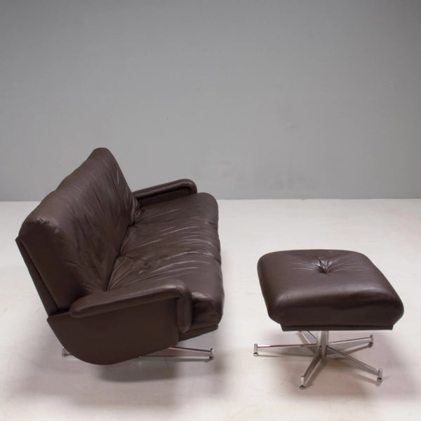 Howard Keith Vintage Brown Leather Sofa & Footstool - REHAUS - Howard Keith