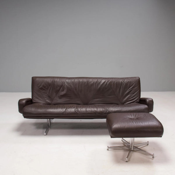 Howard Keith Vintage Brown Leather Sofa & Footstool - REHAUS - Howard Keith