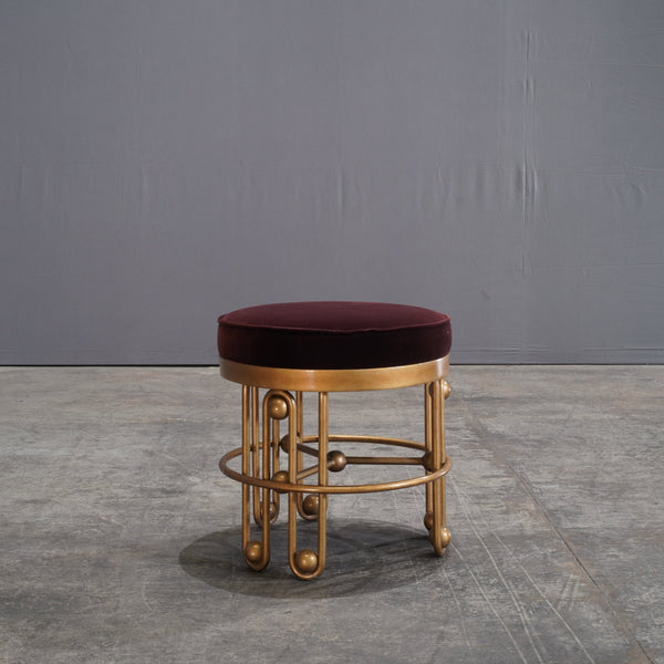 Julian Chichester Stool Gold and Aubergine Fabric Stool - REHAUS - Julian Chichester