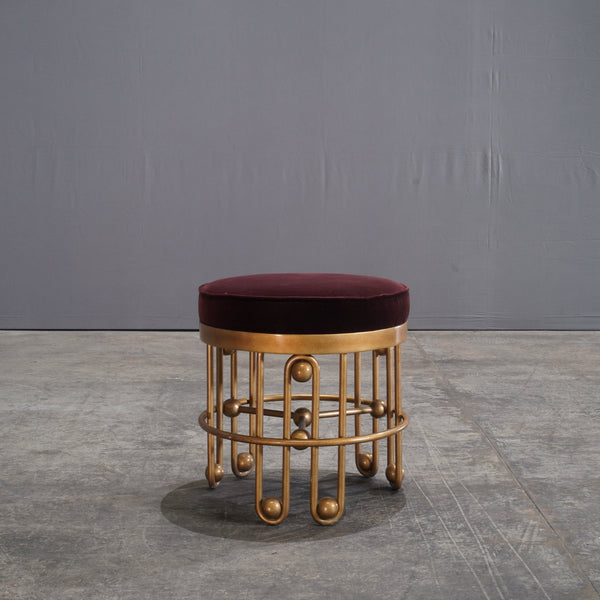 Julian Chichester Stool Gold and Aubergine Fabric Stool - REHAUS - Julian Chichester