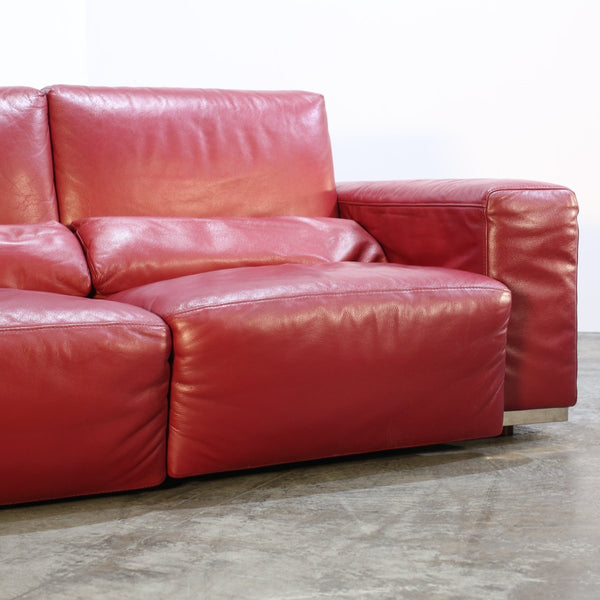 Kesterport Red Leather Living Room Set - Two Seater and Armchair @ REHAUS