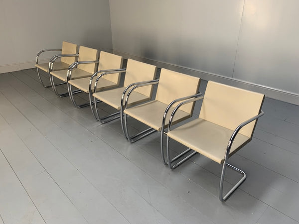 Knoll Studio Brno Armchair Suite in Chrome & Pale Ivory Leather, Set of six @ REHAUS