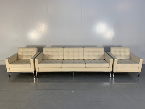 Knoll Studio Florence Knoll Relax Sofa & 2 Armchair Suite in Volo Parchment Leather @ REHAUS