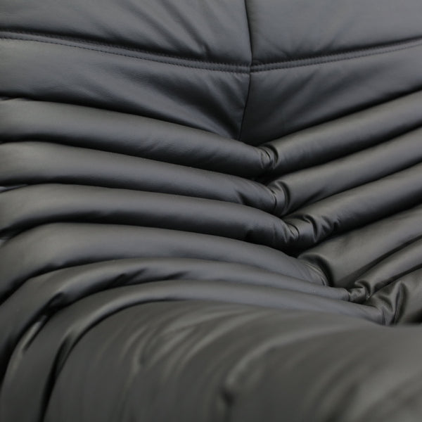 Ligne Roset Black Leather Togo Armchair and Footstool by Michel Ducaroy, Set of Two @ REHAUS