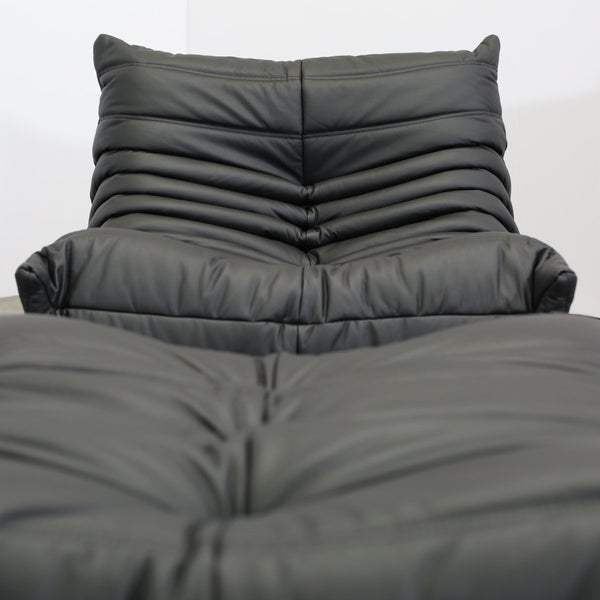 Ligne Roset Black Leather Togo Armchair and Footstool by Michel Ducaroy, Set of Two @ REHAUS