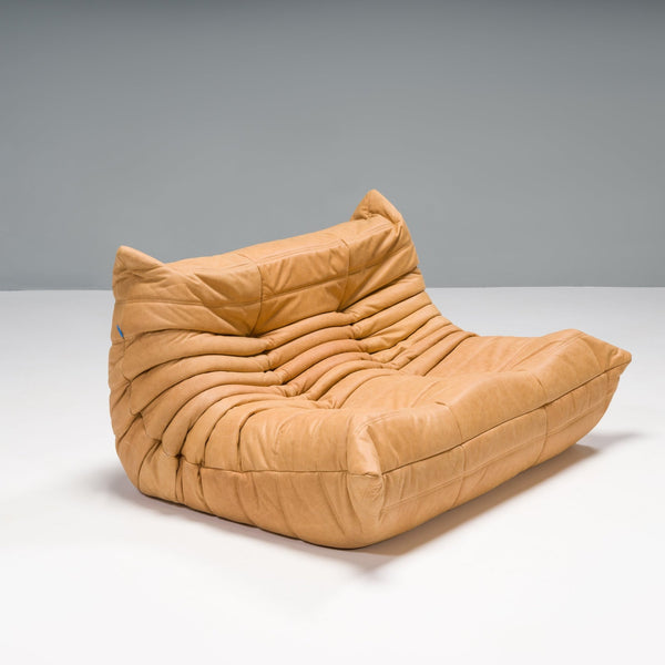 Ligne Roset by Michel Ducaroy Camel Brown Leather Togo, Set of Three - REHAUS - Michel Ducaroy