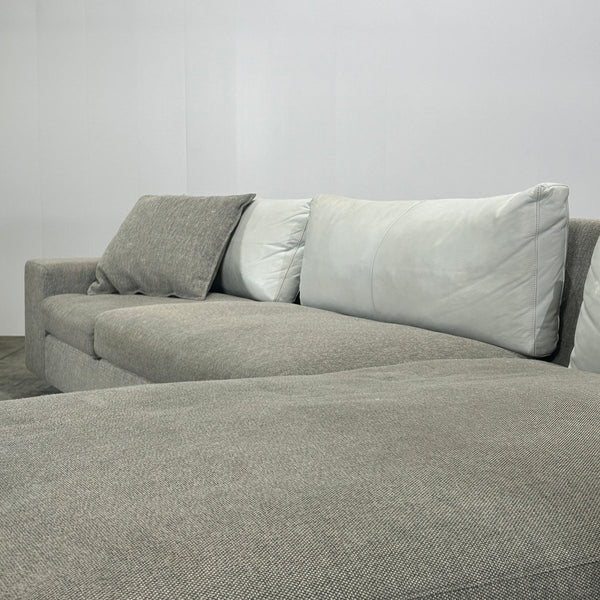 Ligne Roset Corner Grey Sofa with Leather Cushions @ REHAUS