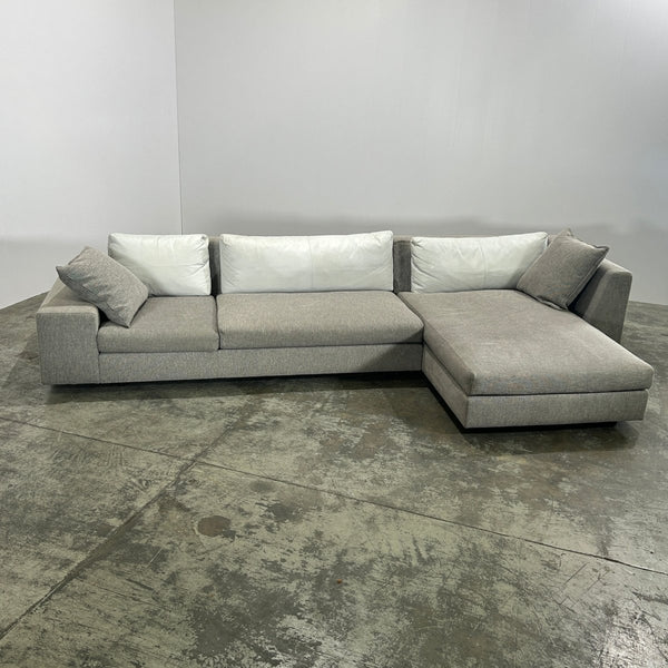 Ligne Roset Corner Grey Sofa with Leather Cushions @ REHAUS