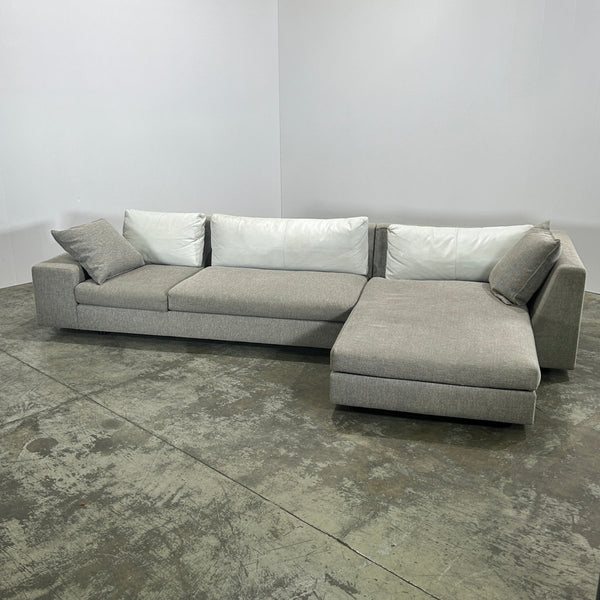 Ligne Roset Corner Grey Sofa with Leather Cushions @ REHAUS