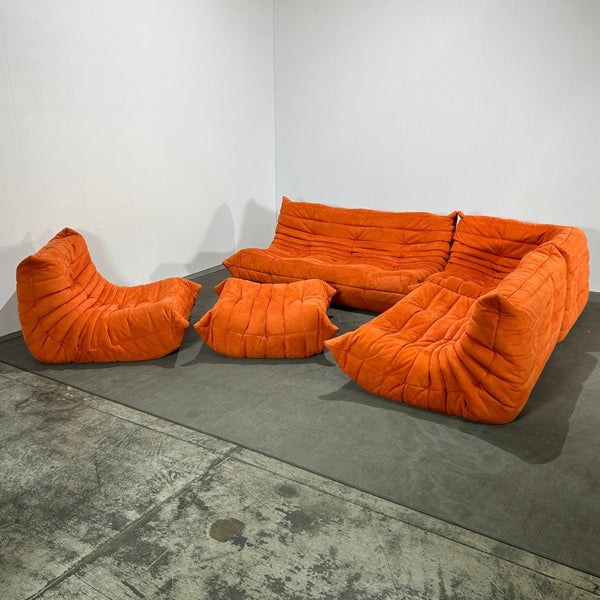 Ligne Roset Orange Modular Togo Sofa and Footstool by Michel Ducaroy, Set of Five @ REHAUS