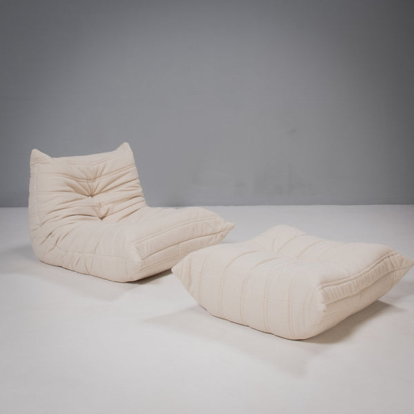 Ligne Roset White Bouclé Togo Footstool by Michel Ducaroy @ REHAUS