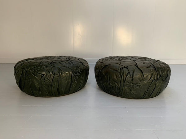 Pair of Baxter Brain Large Ottoman Footstool Pouf - In Dark - Grey Leather @ REHAUS