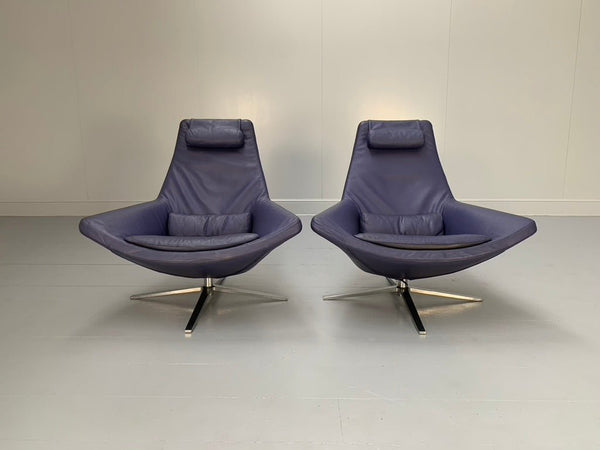 Pair of B&B Italia Metropolitan ME100 Armchairs - In Blue Gamma Leather @ REHAUS