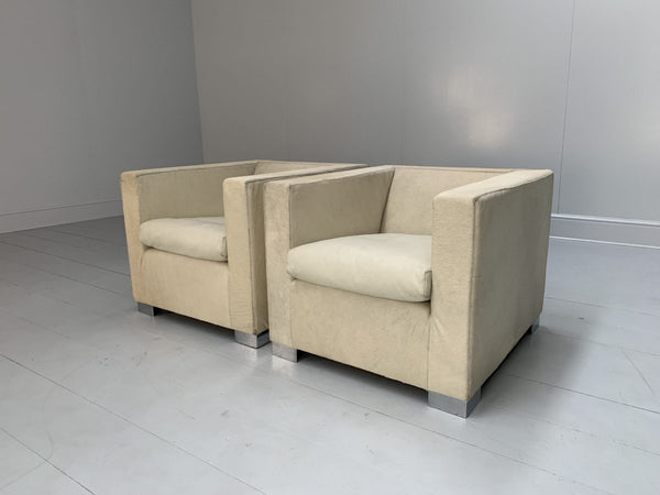 Pair of Minotti Suitcase Club Armchairs - In Pony Skin & Pelle Leather @ REHAUS