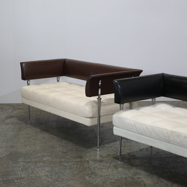 Poltrana Frau Hydra Castor Leather Sofa by Luca Scacchetti - Cream Cushion and Brown Frame @ REHAUS