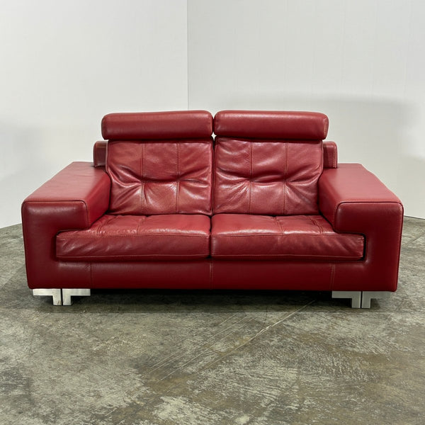 Roche Bobois Red Leather Two Seater Sofa @ REHAUS