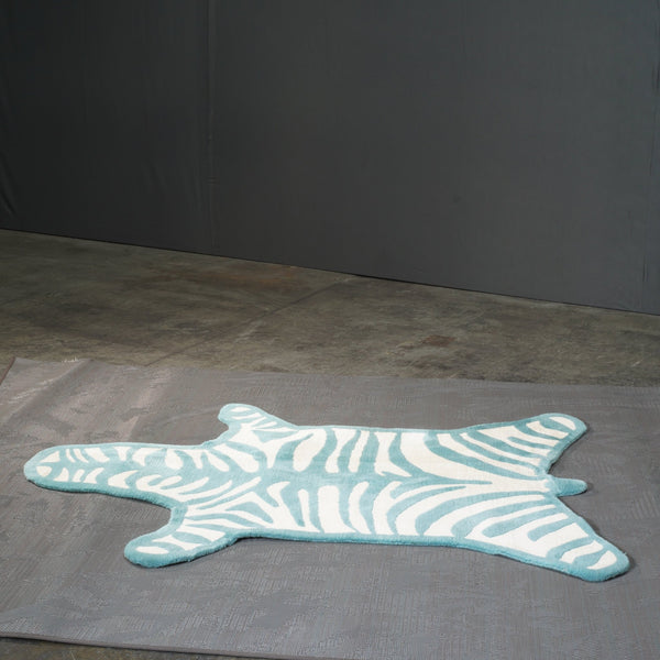 Small Blue and White Bespoke Zebra Rug @ REHAUS