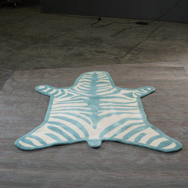 Small Blue and White Bespoke Zebra Rug @ REHAUS