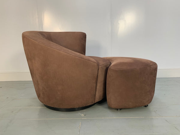Vladimir Kagan Nautilus Corkscrew Armchair and Footstool in Brown Ultrasuede @ REHAUS