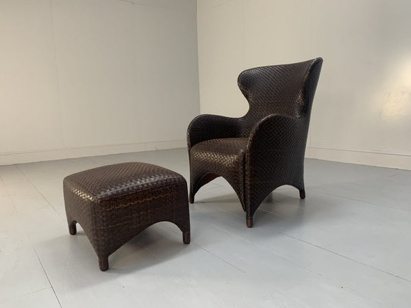 Woven Leather Armchair & Footstool - In Brown Leather @ REHAUS