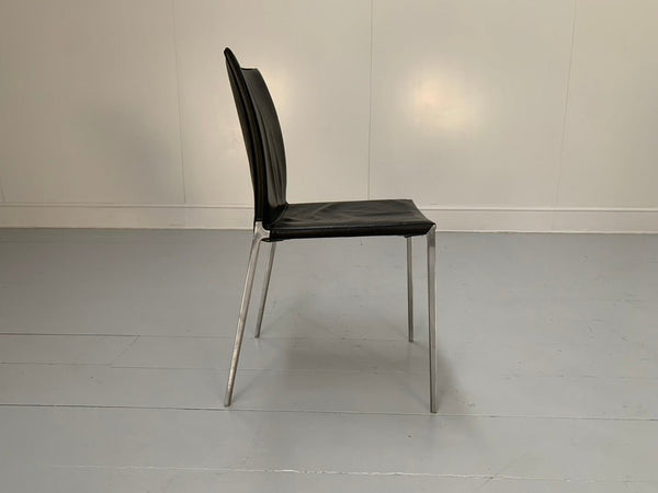 Zanotta Lia 2086 Dining Chairs - In Black Nappa Leather & Aluminium, Set of 8 @ REHAUS