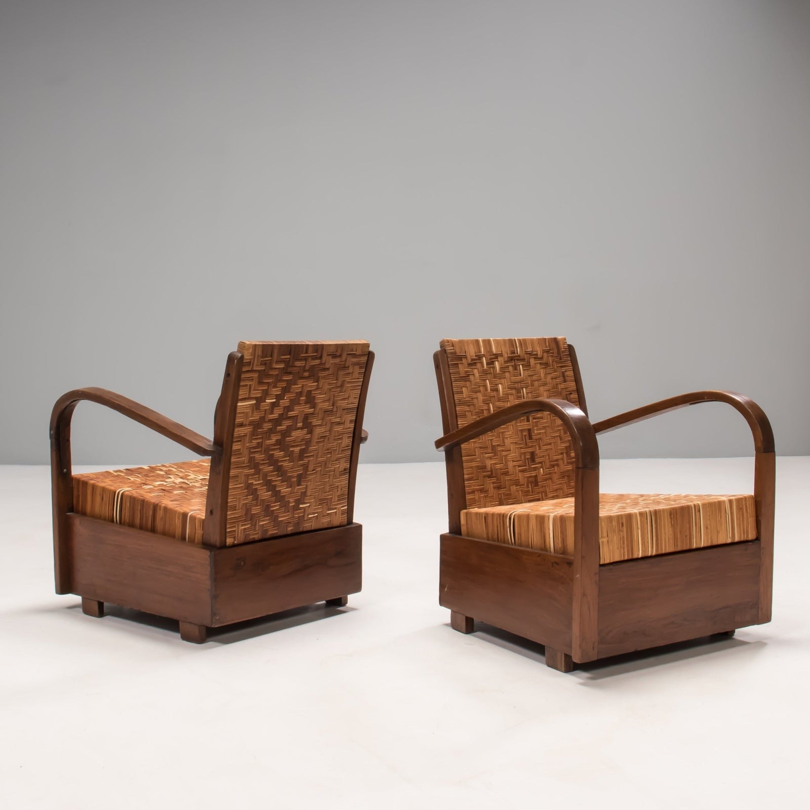 1920s Art Deco Teak & Cane Armchairs, Set of 2 - REHAUS - 1920's