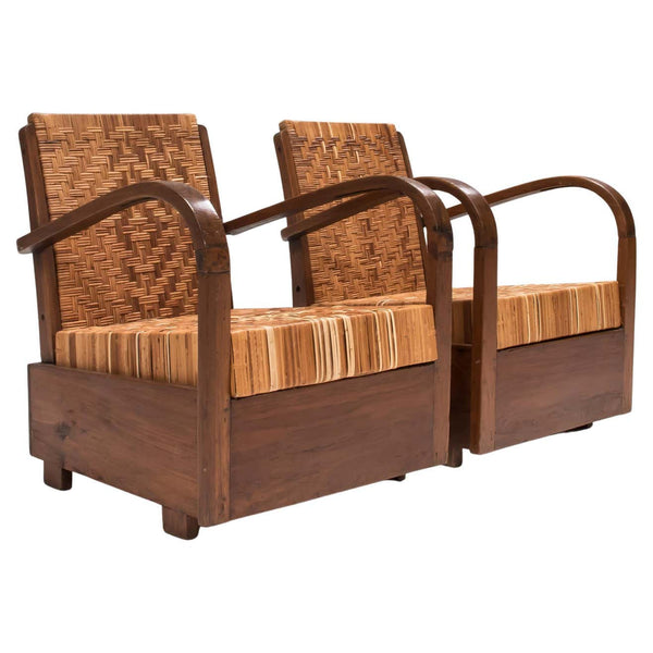 1920s Art Deco Teak & Cane Armchairs, Set of 2 - REHAUS - 1920's