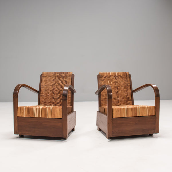 1920s Art Deco Teak & Cane Armchairs, Set of 2 - REHAUS - 1920's