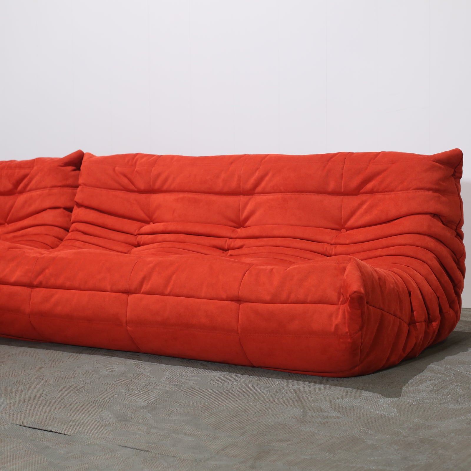 Ligne Roset Red Modular Togo Sofa and Footstool by Michel Ducaroy, Set of Five