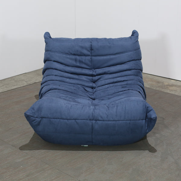 Ligne Roset Blue Togo Armchair and Footstool by Michel Ducaroy, Set of Two