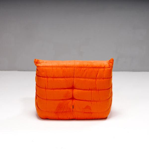 Ligne Roset by Michel Ducaroy Togo Orange Armchair and Footstool, Set of Two
