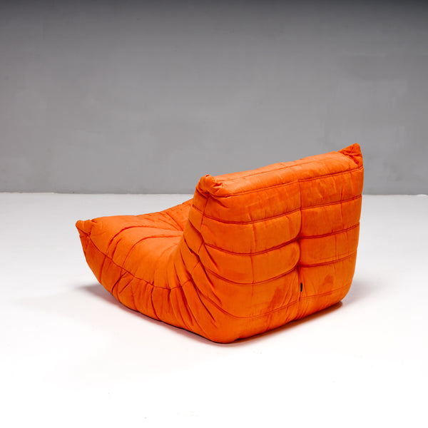 Ligne Roset by Michel Ducaroy Togo Orange Armchair and Footstool, Set of Two