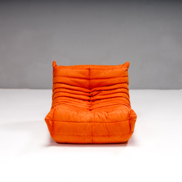 Ligne Roset by Michel Ducaroy Togo Orange Armchair and Footstool, Set of Two