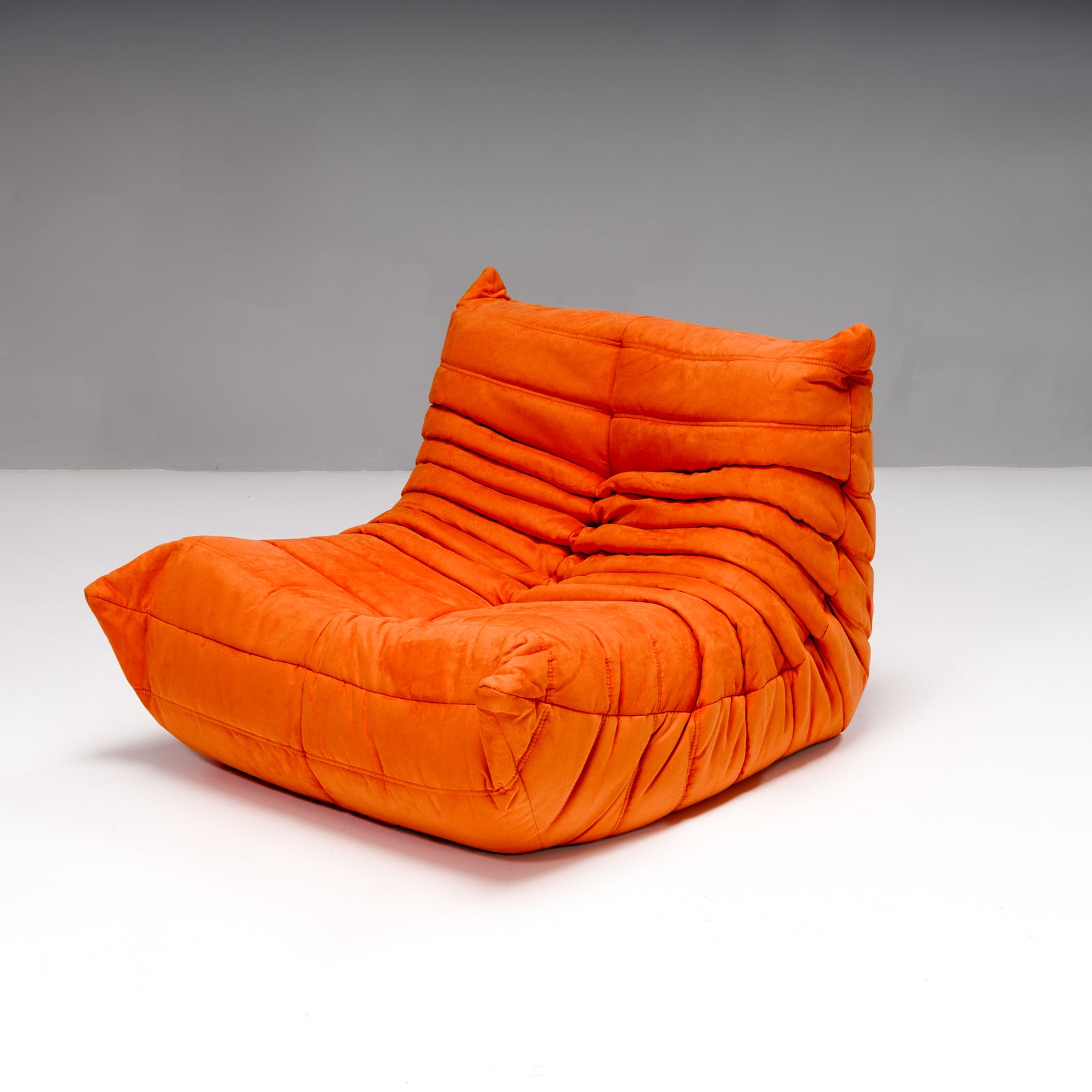 Ligne Roset by Michel Ducaroy Togo Orange Armchair and Footstool, Set of Two
